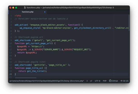 Snippets toevoegen aan functions.php van WordPress 5